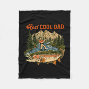 Reel cool dad fisherman trout mountain landscape fleece blanket