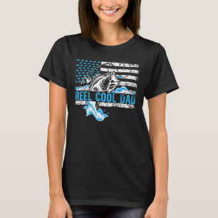 Reel Cool Dad Fishing Fisherman American Flag Fath T-Shirt