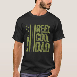 Reel Cool Dad Fishing Papa Veteran Patriot Retro F T-Shirt