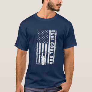 Reel Cool Dad Fly Fishing Dad 4th Of July Usa Flag T-Shirt