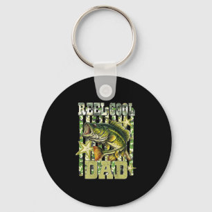 Reel cool dad funny fishing bass (on back)  key ring