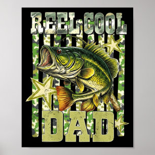 Reel cool dad funny fishing bass (on back)  poster