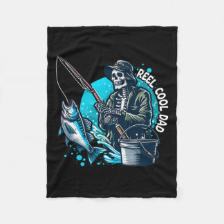 Reel Cool Dad Funny Skeleton Fishing Dad Father's Fleece Blanket