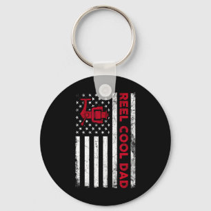 Reel Cool Dad Shirt American Flag Fly Fishing Spin Key Ring