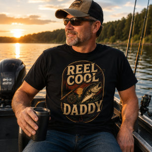 Reel Cool Daddy Vintage Fishing Bass Retro Sunset T-Shirt