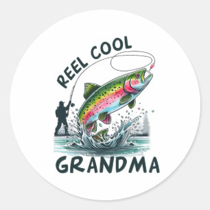 Reel Cool Grandma Birthday Party Fishing Matching  Classic Round Sticker