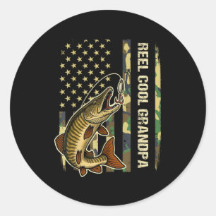 Reel Cool Grandpa Muskie Fishing Fisherman America Classic Round Sticker
