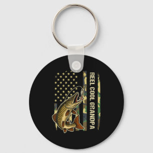 Reel Cool Grandpa Muskie Fishing Fisherman America Key Ring