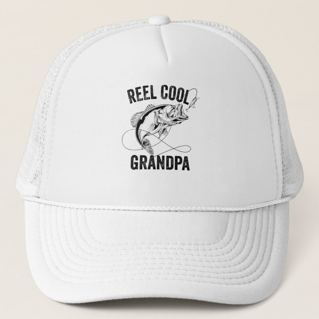Reel Cool Grandpa Retro Fathers Day Fishing Gift Trucker Hat (Front)