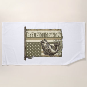 Reel Cool Grandpa Vintage Bass Fishing Shirt Desig Beach Towel