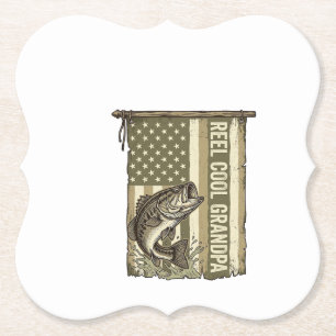 Reel Cool Grandpa Vintage Bass Fishing Shirt Desig Paper Coaster