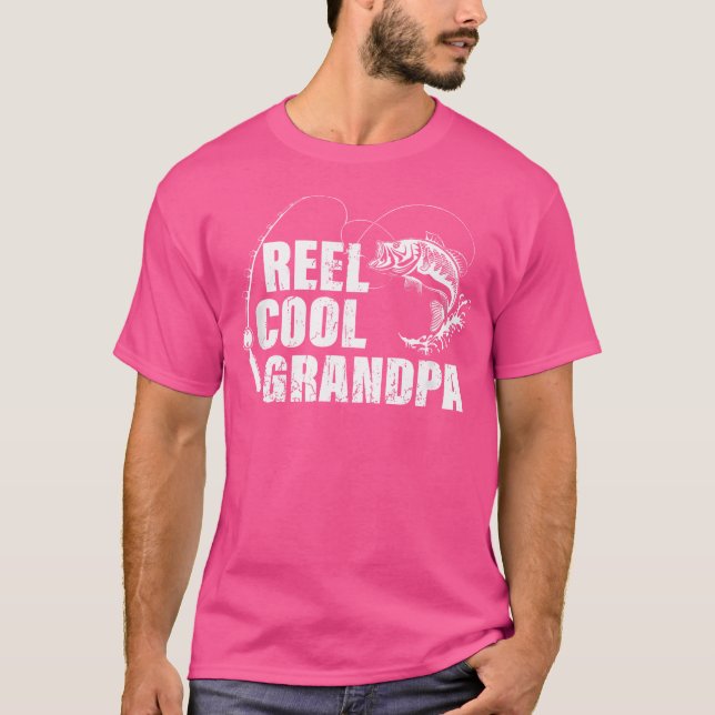 Reel Cool Grandpa With Fish And Fishing Rod T-Shirt (Front)