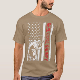 Reel Cool Grumpy  USA Flag Fishing Father's Day  T-Shirt