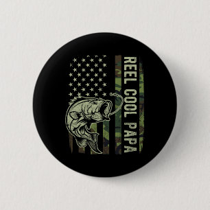 Reel Cool Papa Camouflage American Flag Fathers Da 6 Cm Round Badge