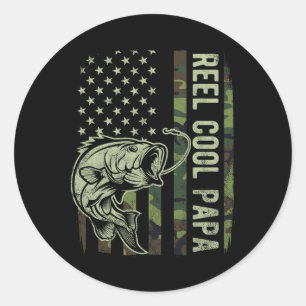Reel Cool Papa Camouflage American Flag Fathers Da Classic Round Sticker