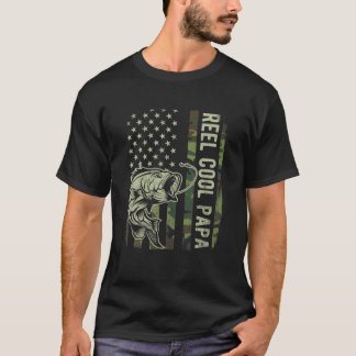 Reel Cool Papa Camouflage American Flag Fathers Da T-Shirt