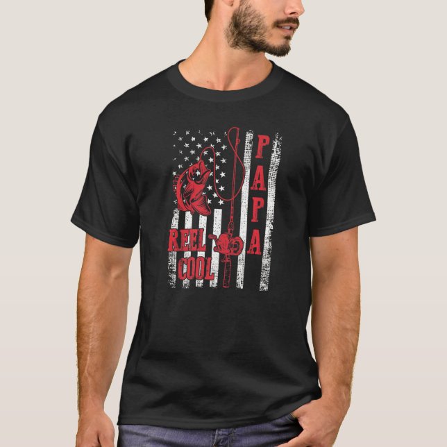 Reel Cool Papa Flag America  Fishing  Father's Day T-Shirt (Front)
