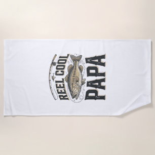 Reel Cool Papa Vintage Fishing Vector Design_1 Beach Towel