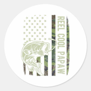 Reel Cool Papaw Camouflage American Flag Fathers D Classic Round Sticker
