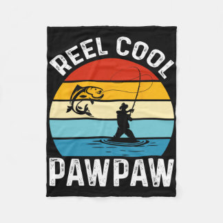 Reel Cool Pawpaw Fishing Fisherman Funny Retro Paw Fleece Blanket