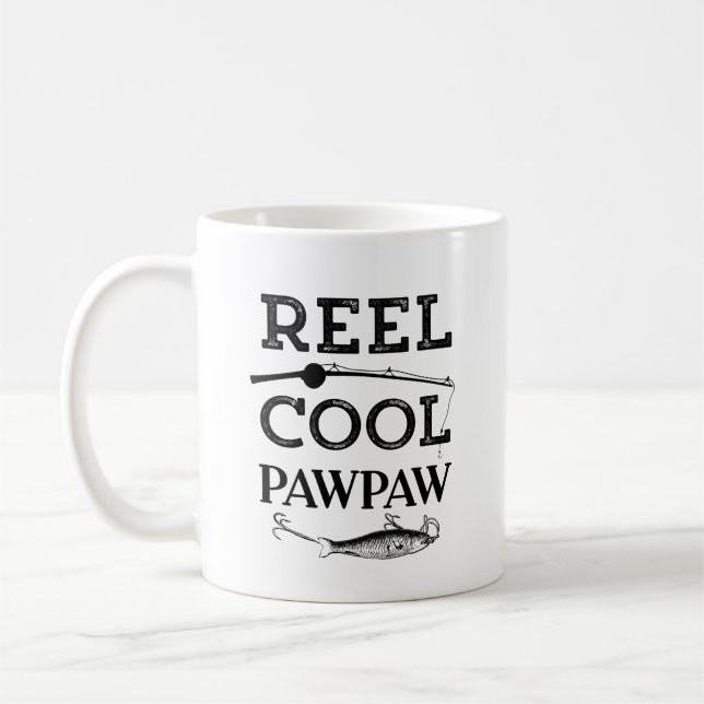 Reel Cool Pawpaw Funny Fishing Pun Grandpa Mens Coffee Mug (Left)