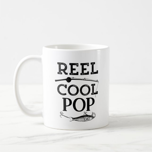 Reel Cool Pop Funny Fishing Pun Grandpa Mens Coffee Mug (Left)