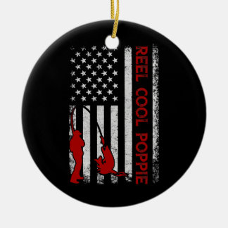 Reel Cool Poppie American Flag Fishing Father's Ceramic Tree Decoration