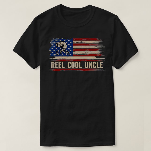Reel Cool Uncle American USA Flag Funny FishingFis T-Shirt (Design Front)