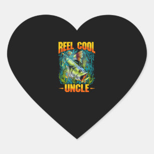 Reel Cool Uncle Fishing Lover Gift Fathers Day Heart Sticker