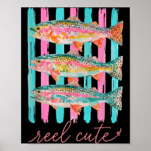 Reel cute colourful rainbow trout preppy summer poster