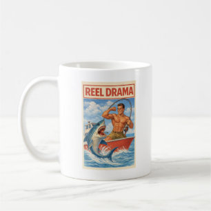 Reel Drama Shark Fisherman   Funny Retro Boating Coffee Mug