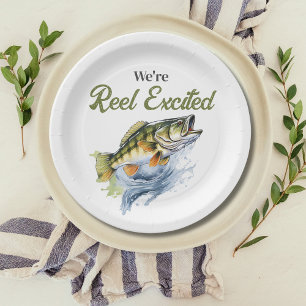 Reel Excited Big Fish Fisherman Baby Shower Paper Plate