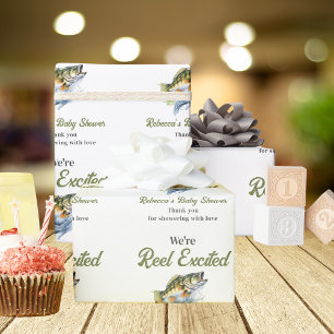 Reel Excited Big Fish Fisherman Baby Shower Wrapping Paper