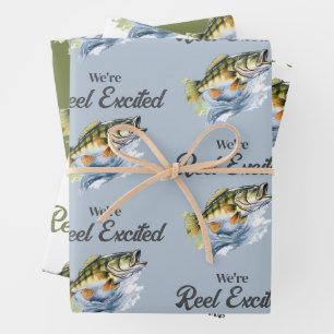 Reel Excited Big Fish Fisherman Baby Shower Wrapping Paper Sheet