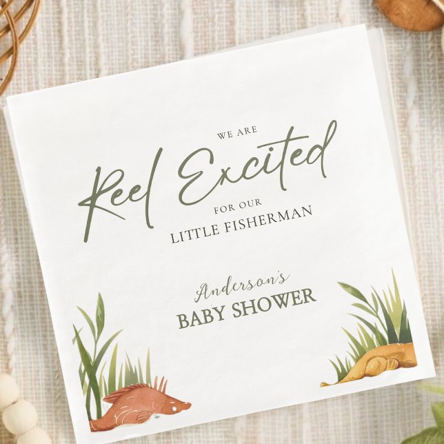  Reel Excited Fishing Baby Boy Little Fisherman  Napkin (Creator Uploaded)