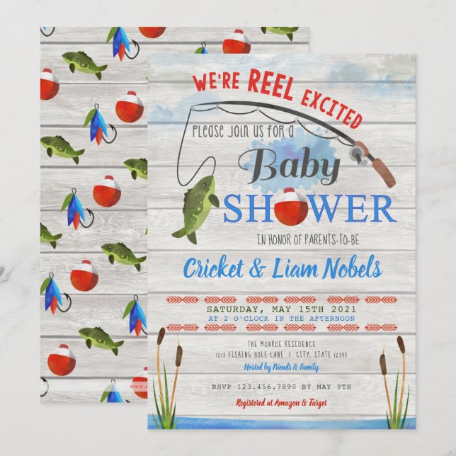 Reel Excited Fishing Baby Boy Shower Invitation (Front/Back)