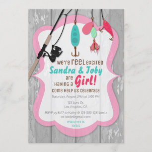 Reel Excited Fishing Pink Baby Shower Invitation
