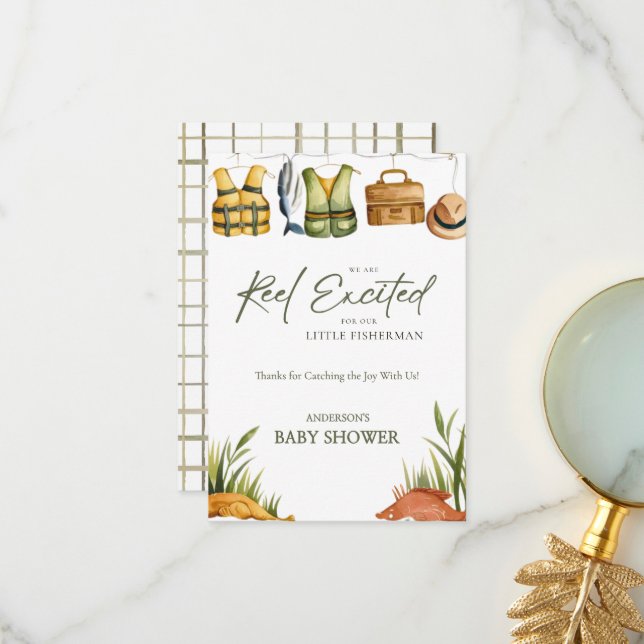 Reel Excited Little Fisherman Baby Shower  Thank You Card (Front/Back In Situ)
