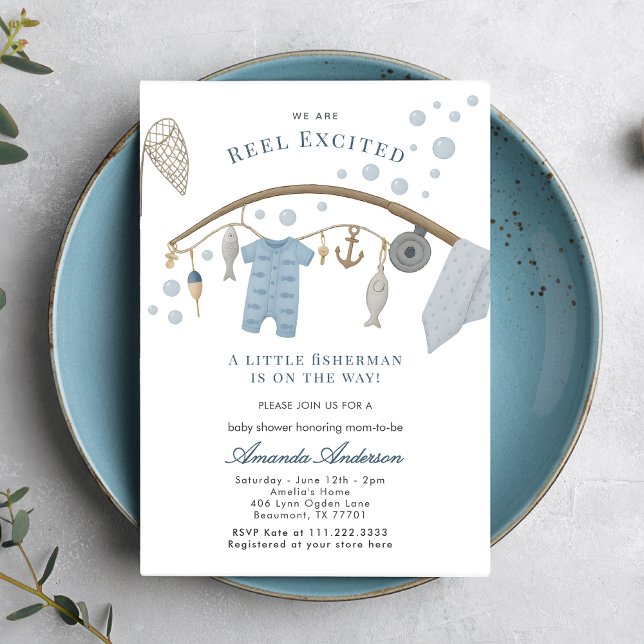 Reel Excited Little Fisherman Fishing Baby Shower Invitation (Creator Uploaded)