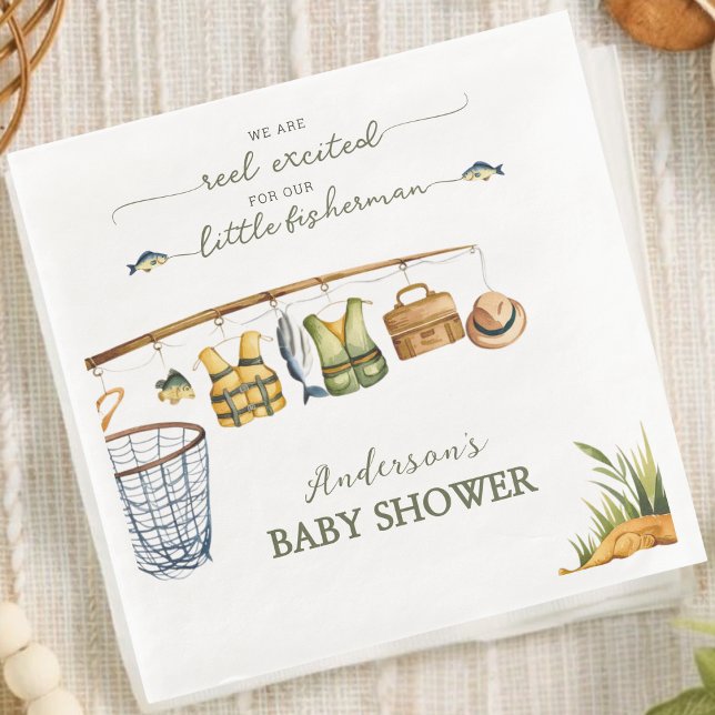 Reel Excited Little Fisherman Fishing Baby Shower  Napkin (Creator Uploaded)