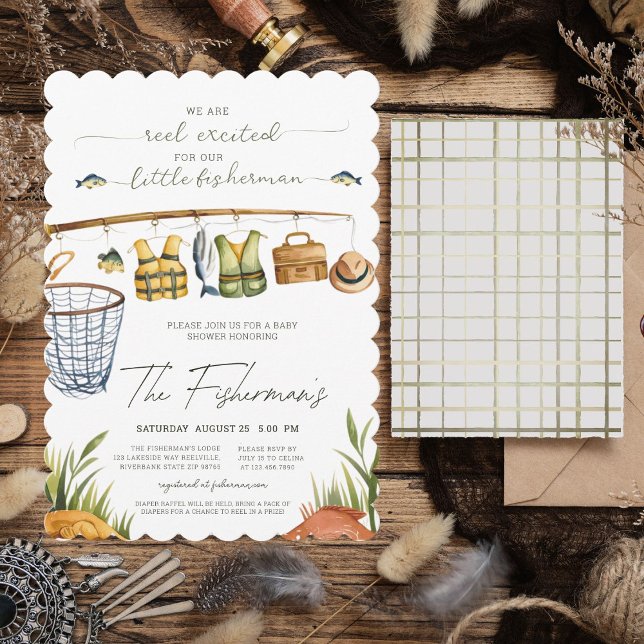  Reel Excited Watercolor Fishing Baby Shower  Invitation (Creator Uploaded)