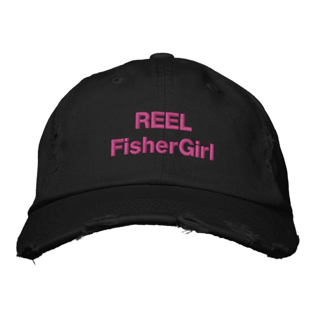 REEL FisherGirl in Black Embroidered Hat (Front)