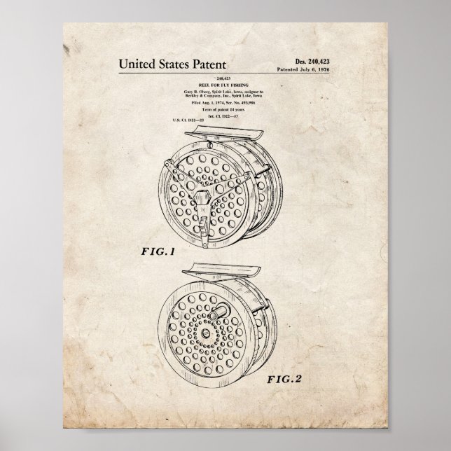 Reel For Fly Fishing Patent - Old Look Poster (Front)