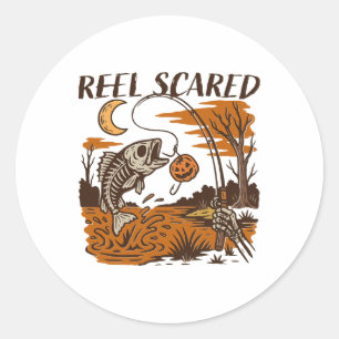 Reel Funny Scared Halloween Fishing Spooky Season  Classic Round Sticker