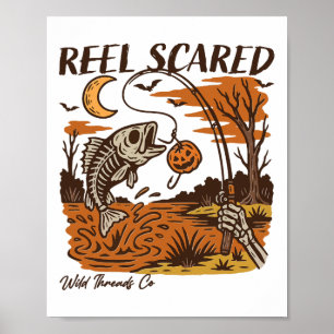 Reel Funny Scared Halloween Skeleton Fishing Spook Poster