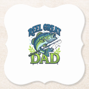Reel Great Dad Bass Fishing Vintage Vector Design_ Paper Coaster