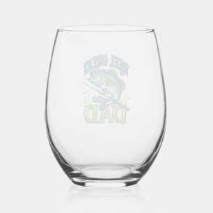 Reel Great Dad Bass Fishing Vintage Vector Design_ Stemless Wine Glass