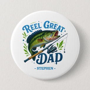 Reel Great Dad – Fishing Rod and Fish 7.5 Cm Round Badge