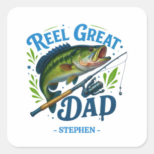 Reel Great Dad – Fishing Rod and Fish Square Sticker