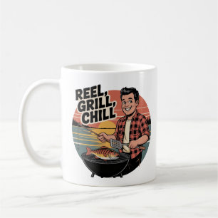 Reel Grill Chill Fishing and BBQ Dad Father's Day Coffee Mug